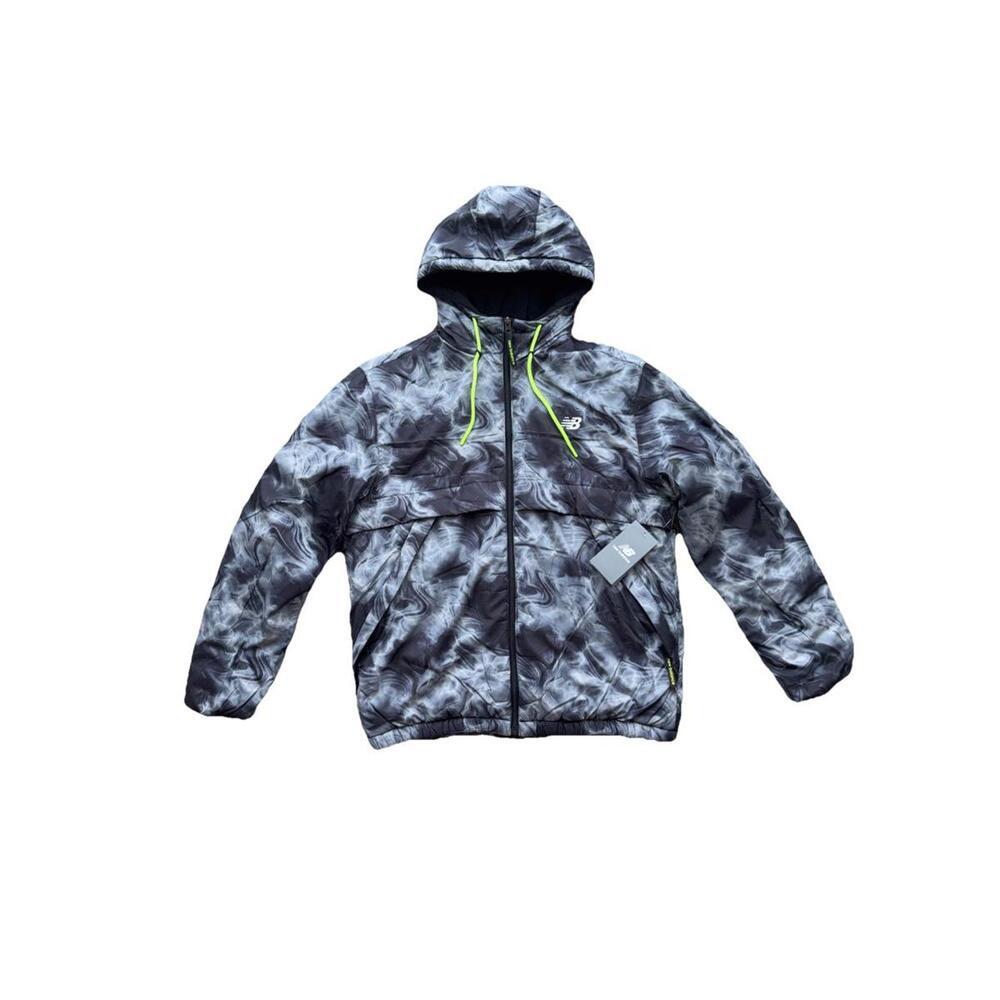 New Balance Men's Small Hooded Puffer Jacket Gray Swirl NWT Wind Water Resistant